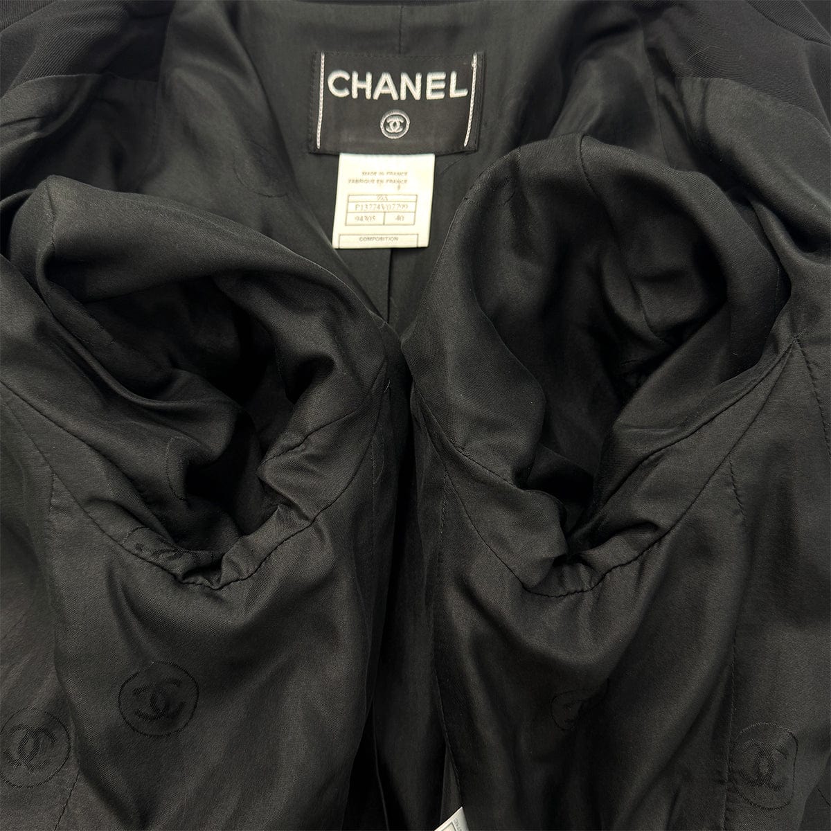 Luxury Promise Japan CHANEL VINTAGE JACKET PANTS SET BLACK WOOL 40 99A RTW 90286201