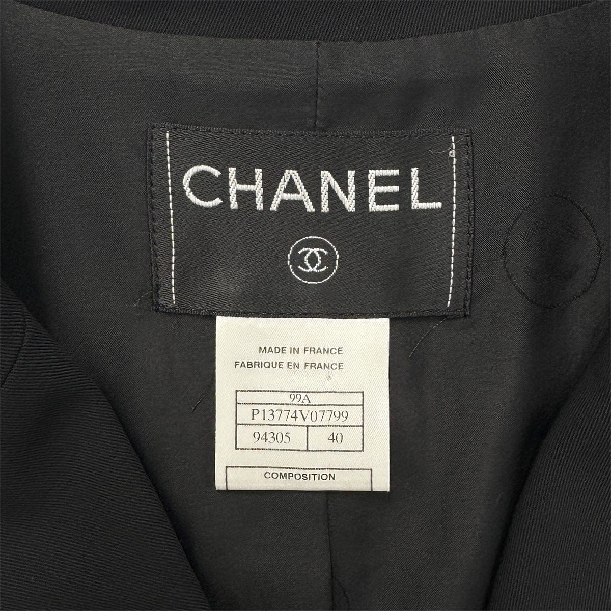 Luxury Promise Japan CHANEL VINTAGE JACKET PANTS SET BLACK WOOL 40 99A RTW 90286201
