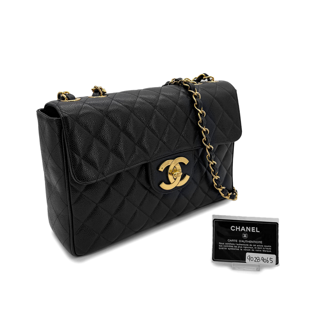 Luxury Promise Japan CHANEL VINTAGE JUMBO MATELASSE 30 CHAIN SHOULDER BAG BLACK CAVIAR SKIN 90289065