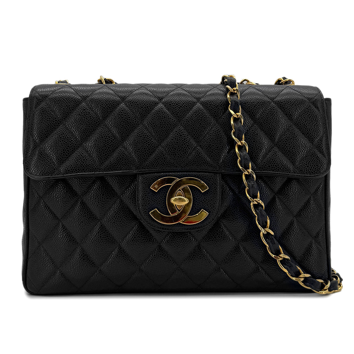 Luxury Promise Japan CHANEL VINTAGE JUMBO MATELASSE 30 CHAIN SHOULDER BAG BLACK CAVIAR SKIN 90289065