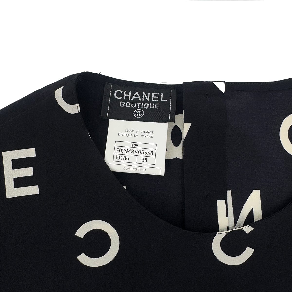 Luxury Promise Japan CHANEL VINTAGE LOGO COCOMARK BLOUSE TOPS BLACK WHITE SILK 38 97P RTW 90286908