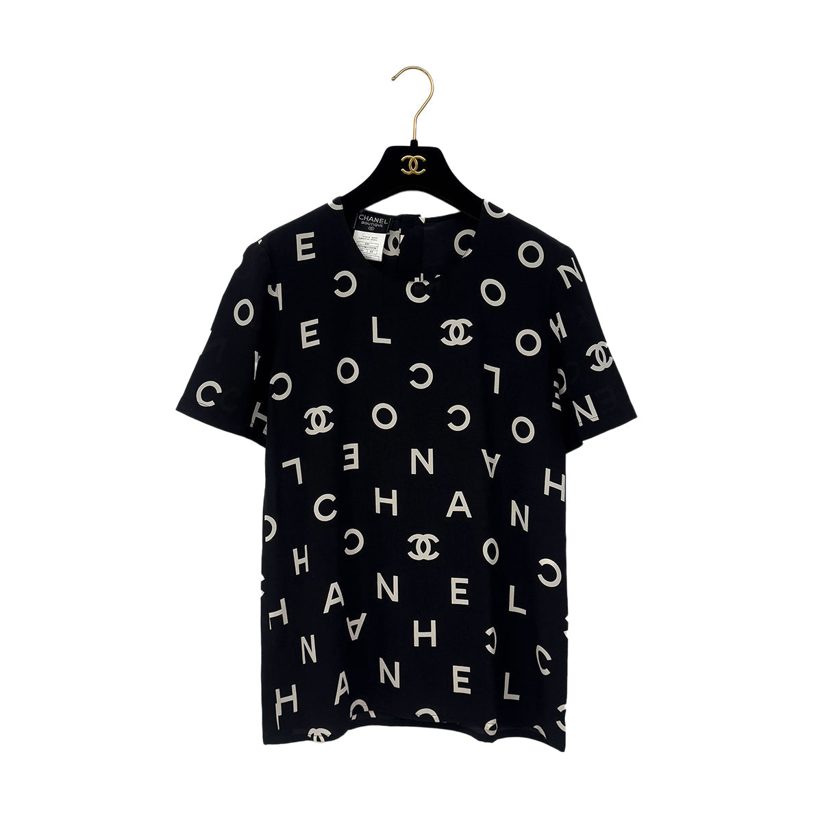 Luxury Promise Japan CHANEL VINTAGE LOGO COCOMARK BLOUSE TOPS BLACK WHITE SILK 38 97P RTW 90286908