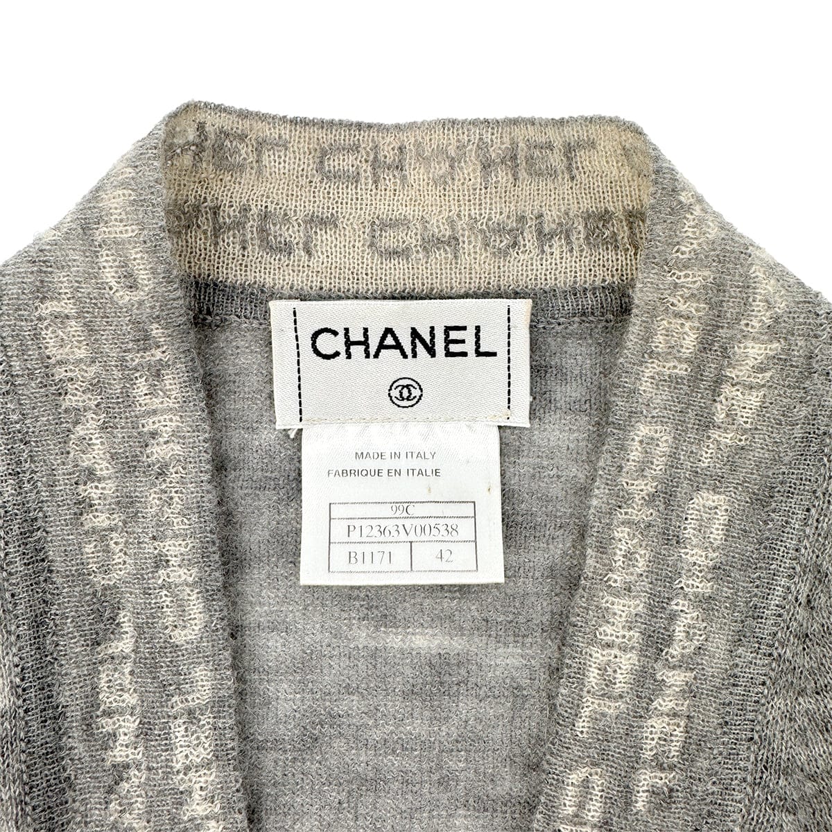 Luxury Promise Japan CHANEL VINTAGE LOGO HALF SLEEVE KNIT CARDIGAN GRAY CASHMERE 42 99C RTW 90296579