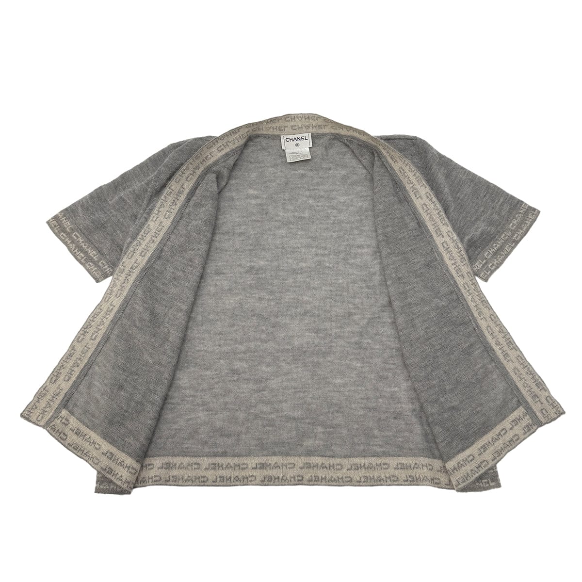 Luxury Promise Japan CHANEL VINTAGE LOGO HALF SLEEVE KNIT CARDIGAN GRAY CASHMERE 42 99C RTW 90296579