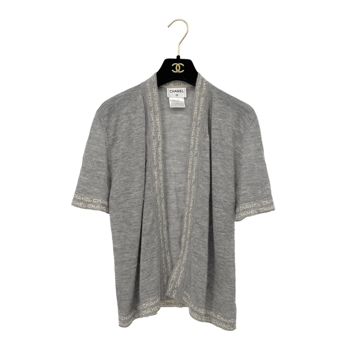 Luxury Promise Japan CHANEL VINTAGE LOGO HALF SLEEVE KNIT CARDIGAN GRAY CASHMERE 42 99C RTW 90296579