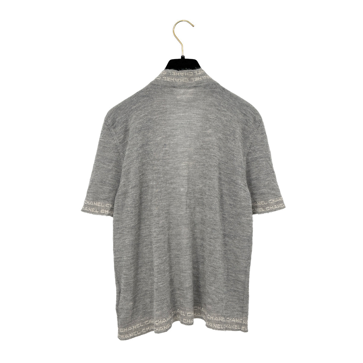 Luxury Promise Japan CHANEL VINTAGE LOGO HALF SLEEVE KNIT CARDIGAN GRAY CASHMERE 42 99C RTW 90296579