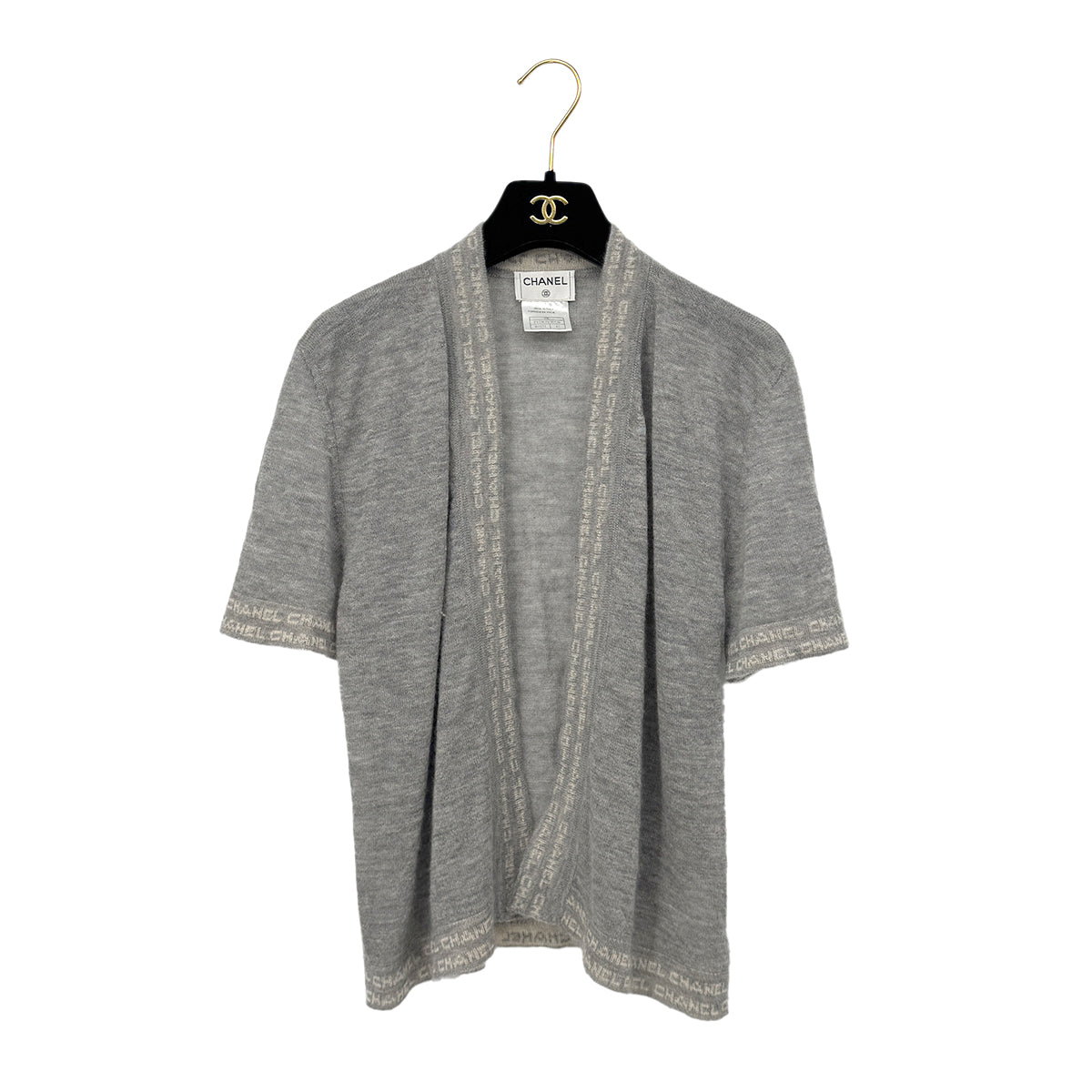 Luxury Promise Japan CHANEL VINTAGE LOGO HALF SLEEVE KNIT CARDIGAN GRAY CASHMERE 42 99C RTW 90296579