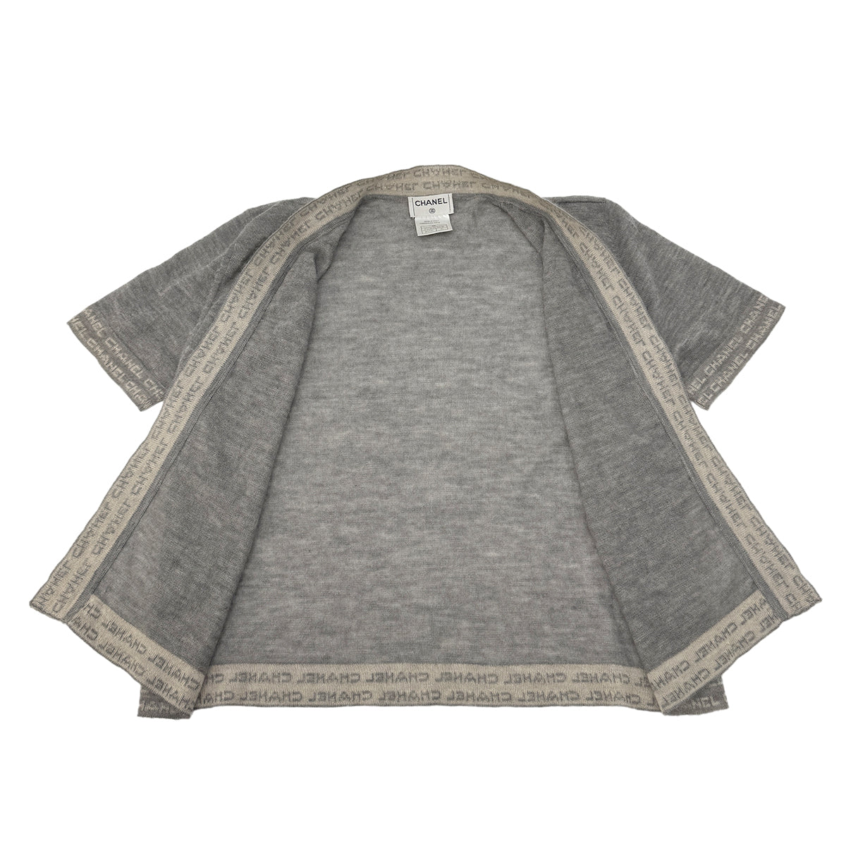 Luxury Promise Japan CHANEL VINTAGE LOGO HALF SLEEVE KNIT CARDIGAN GRAY CASHMERE 42 99C RTW 90296579