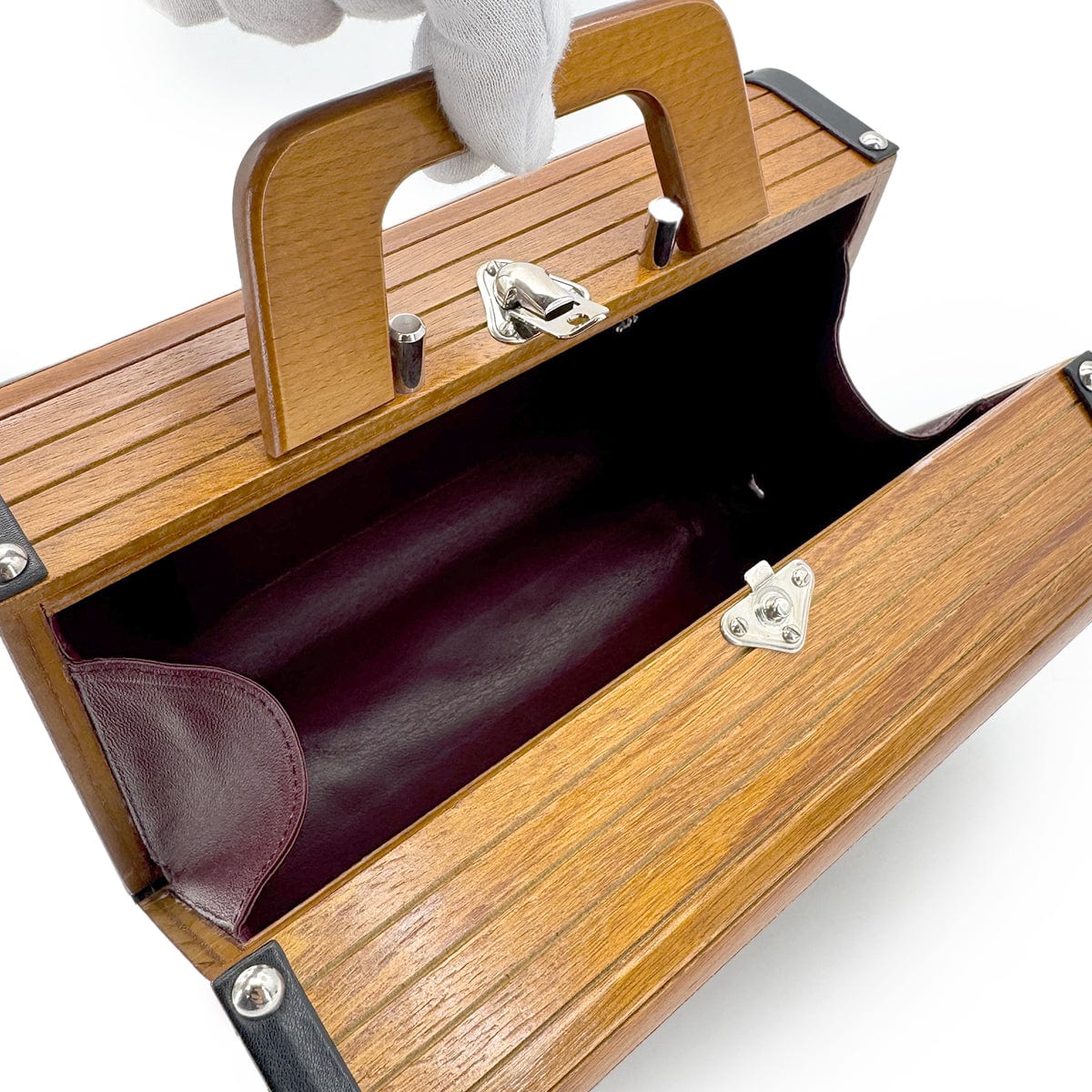 Luxury Promise Japan CHANEL VINTAGE LOGO WOOD VANITY HAND BAG BROWN WOOD LEATHER 90277237