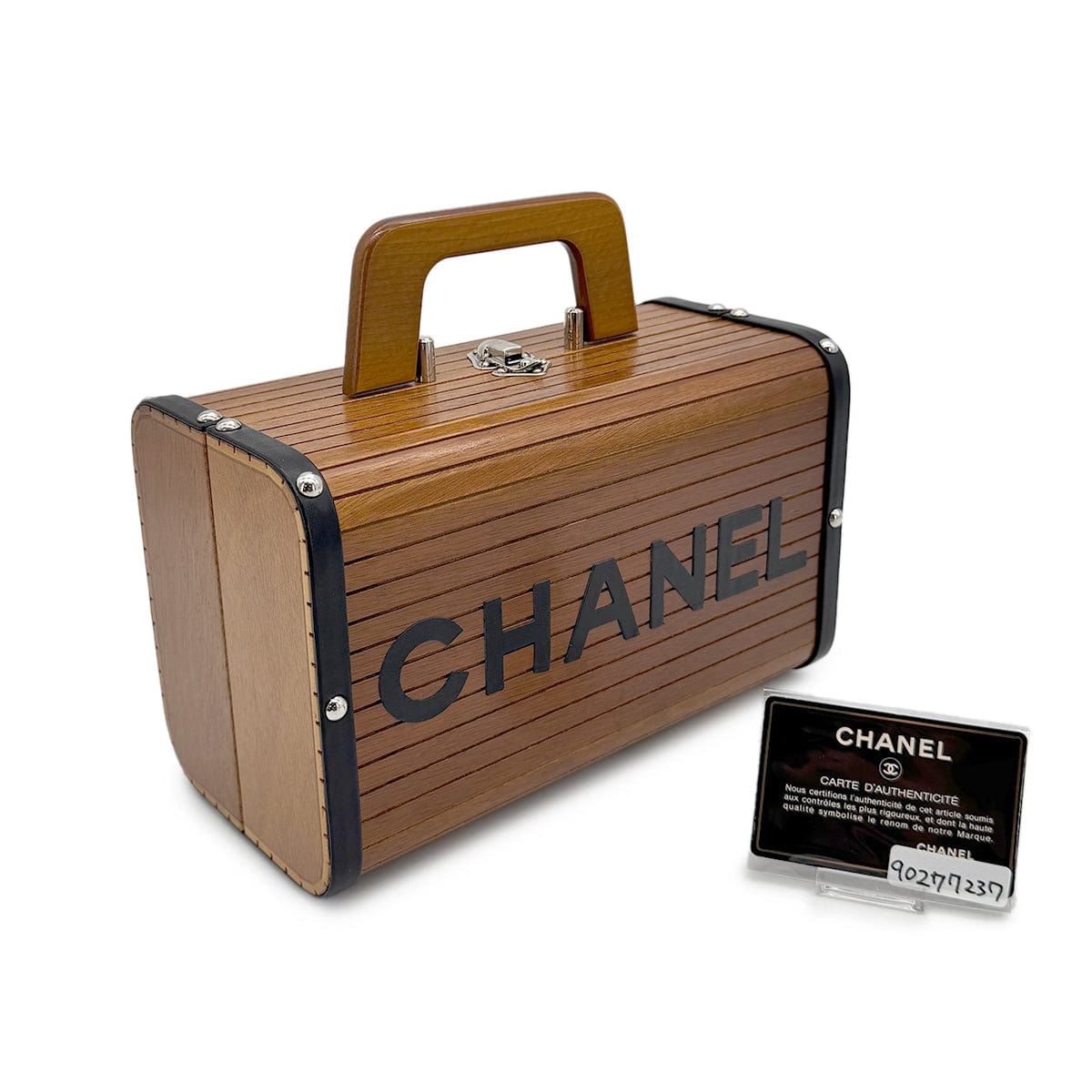 Luxury Promise Japan CHANEL VINTAGE LOGO WOOD VANITY HAND BAG BROWN WOOD LEATHER 90277237
