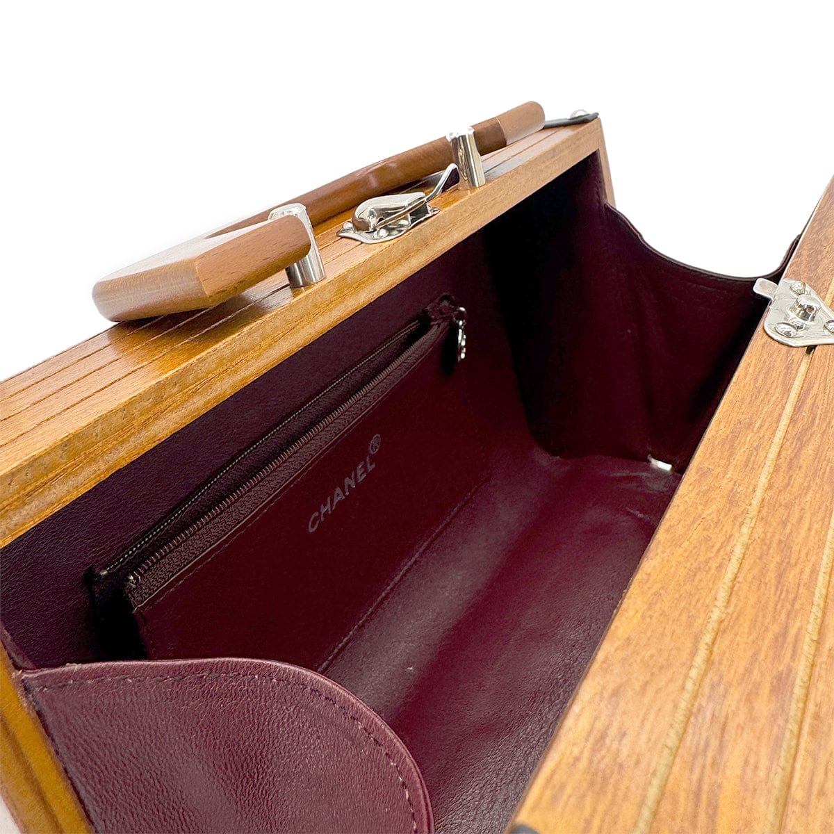 Luxury Promise Japan CHANEL VINTAGE LOGO WOOD VANITY HAND BAG BROWN WOOD LEATHER 90277237