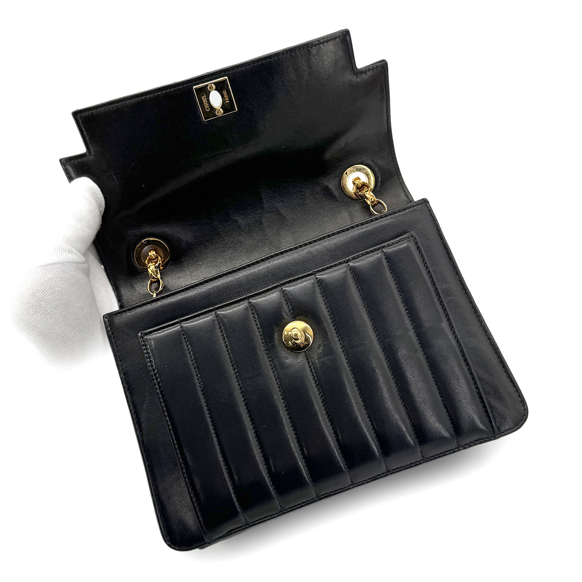 Luxury Promise Japan CHANEL VINTAGE MADEMOISELLE BIJOU CHAIN SHOULDER BAG BLACK LAMB SKIN 90269035