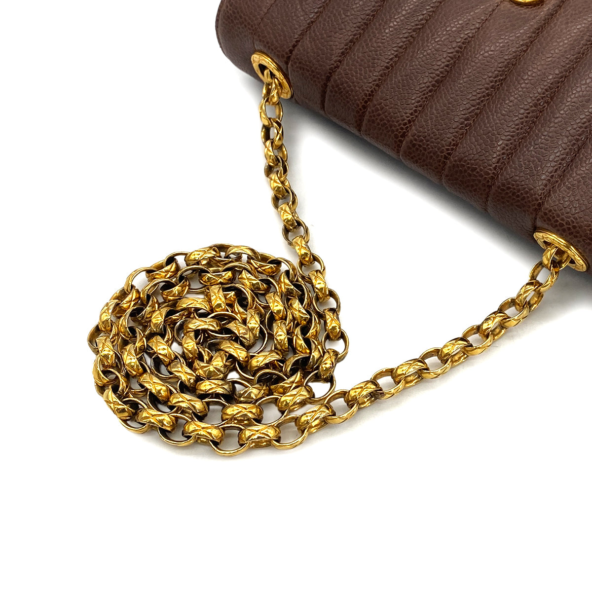 Luxury Promise Japan CHANEL VINTAGE MADEMOISELLE BIJOU CHAIN SHOULDER BAG BROWN CAVIAR SKIN 90301734