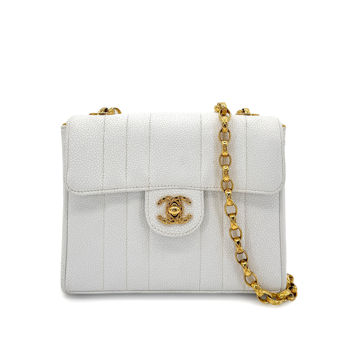Luxury Promise Japan CHANEL VINTAGE MADEMOISELLE BIJOU CHAIN SHOULDER BAG WHITE CAVIAR SKIN 90281244