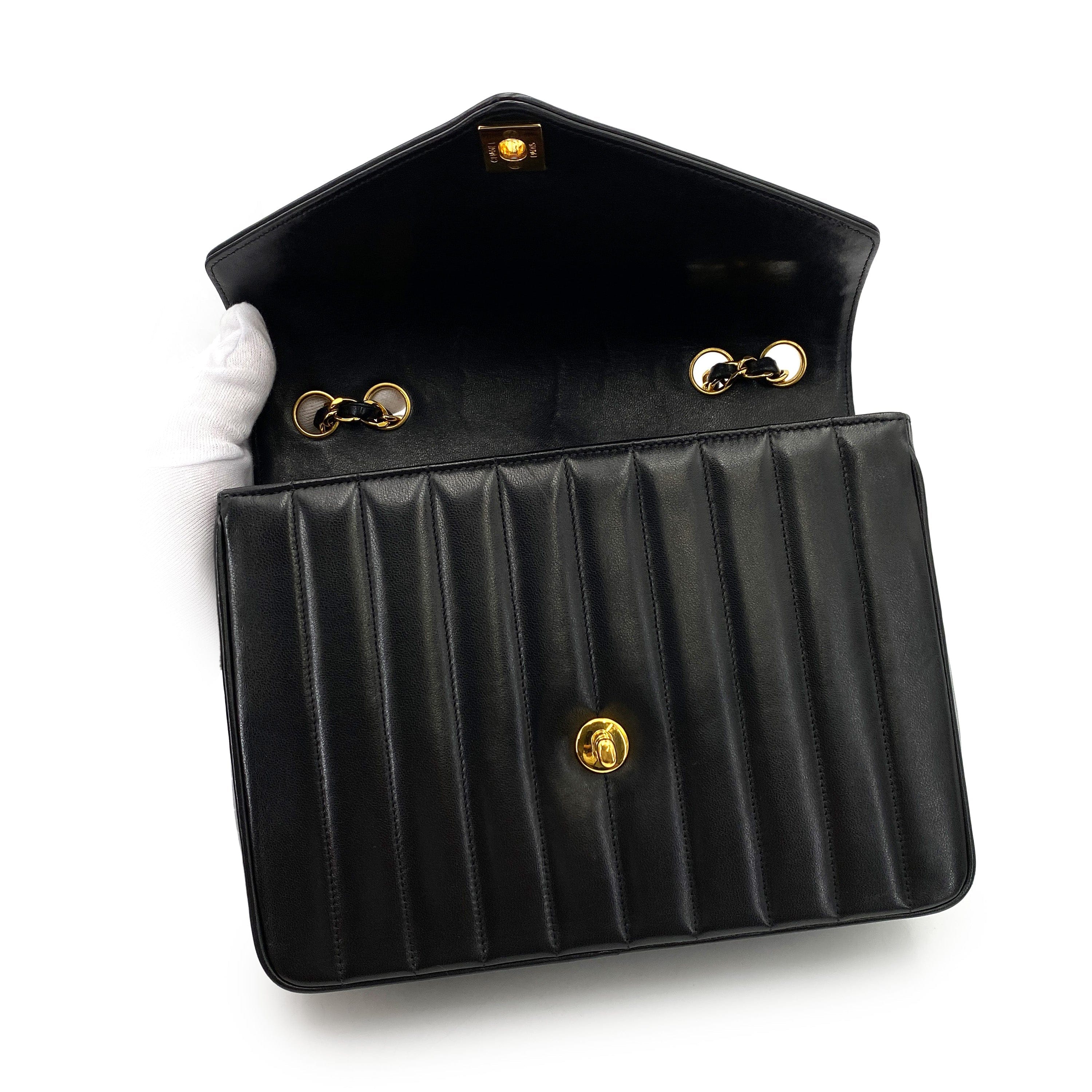 Luxury Promise Japan CHANEL VINTAGE MADEMOISELLE CHAIN SHOULDER BAG BLACK LAMB SKIN 90247089