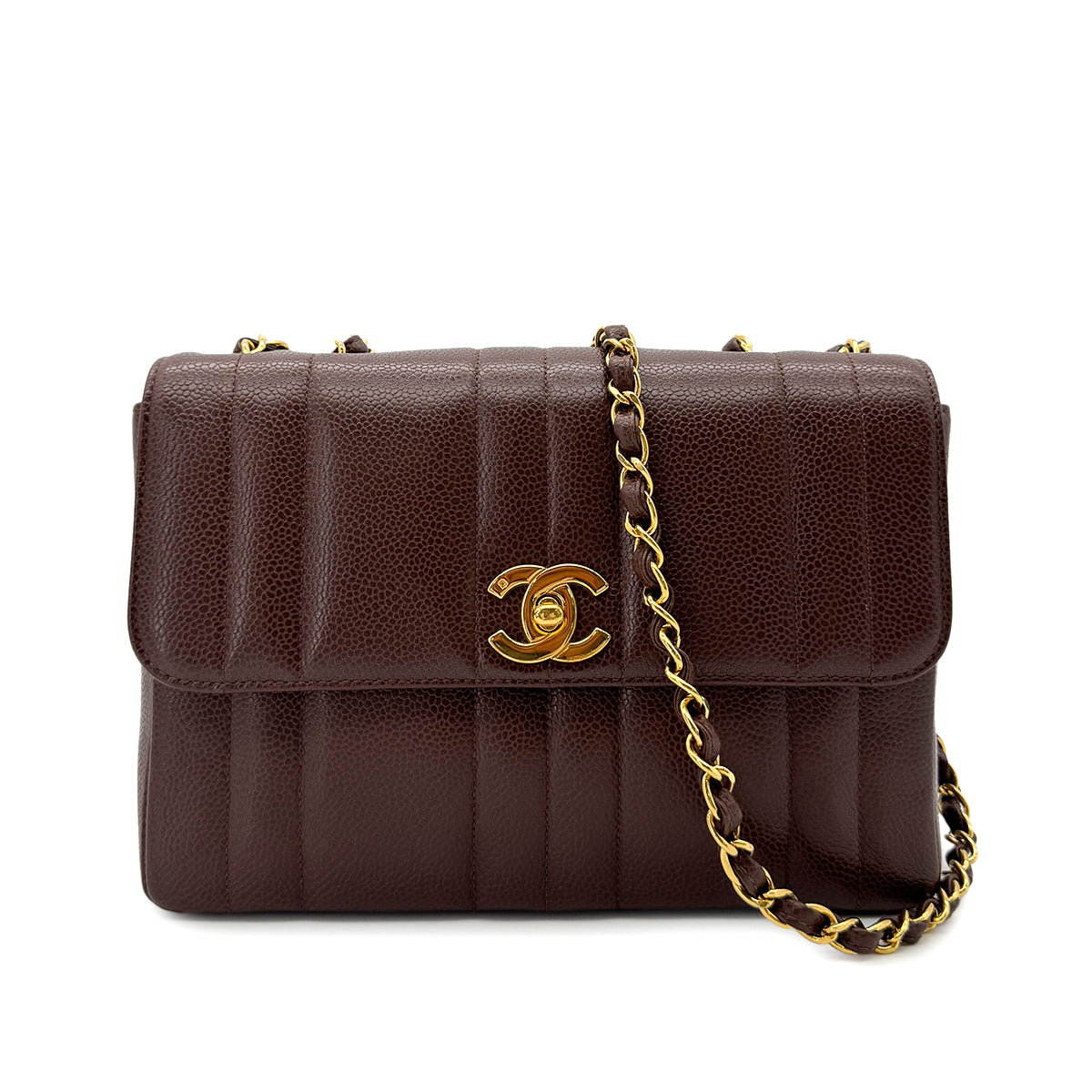 Luxury Promise Japan CHANEL VINTAGE MADEMOISELLE CHAIN SHOULDER BAG BROWN CAVIAR SKIN 90292733