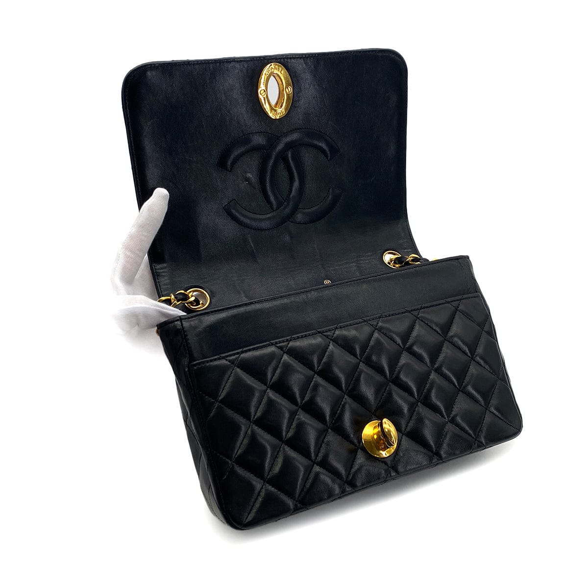 Luxury Promise Japan CHANEL VINTAGE MATELASSE BIG COCO CHAIN SHOULDER BAG BLACK LAMB SKIN 90301108