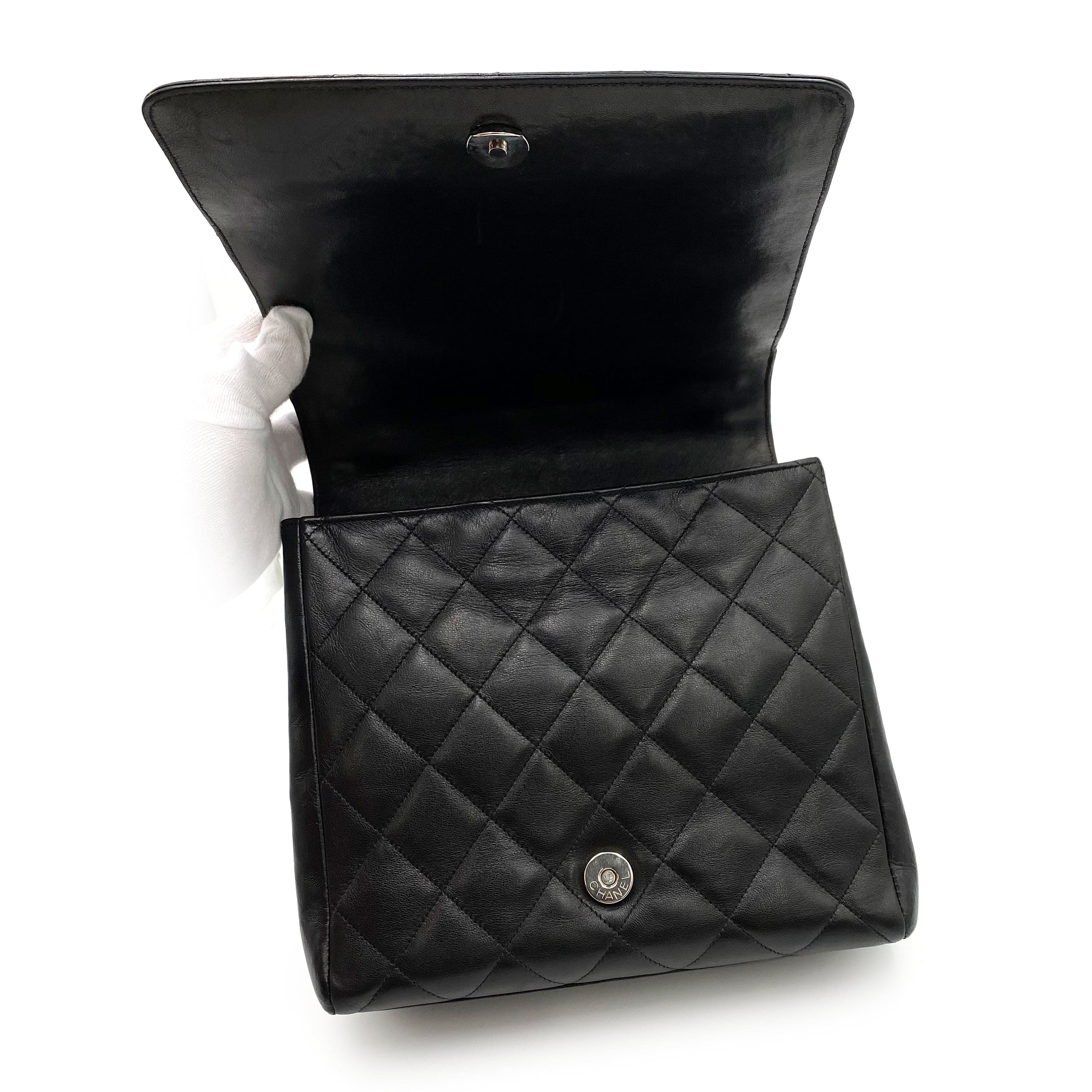 Luxury Promise Japan CHANEL VINTAGE MATELASSE CHAIN HAND BAG BLACK LAMB SKIN SHW 90235883