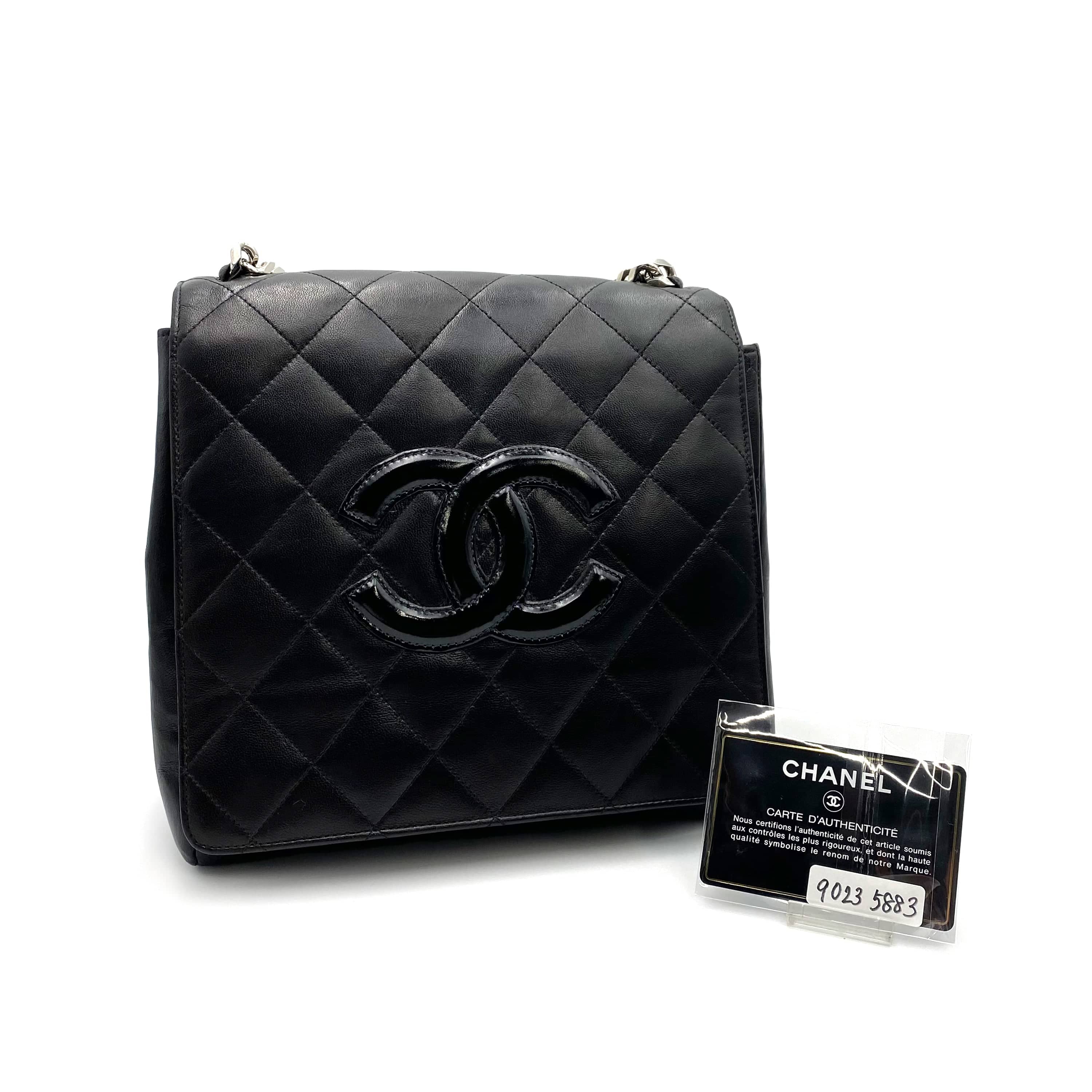 Luxury Promise Japan CHANEL VINTAGE MATELASSE CHAIN HAND BAG BLACK LAMB SKIN SHW 90235883
