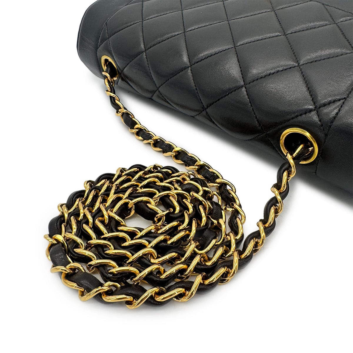 Luxury Promise Japan CHANEL VINTAGE MATELASSE CHAIN SHOULDER BAG BLACK LAMB SKIN 90277069