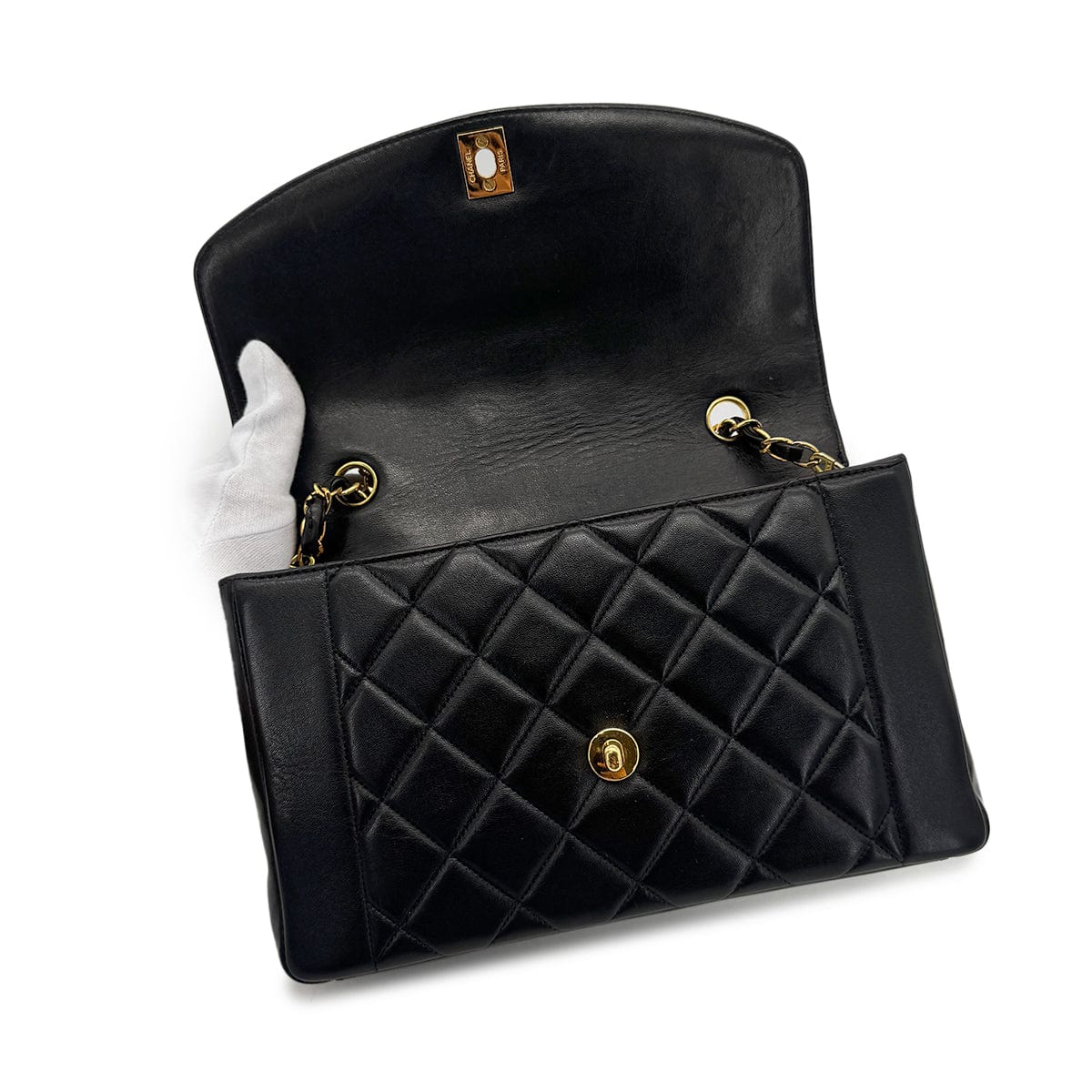 Luxury Promise Japan CHANEL VINTAGE MATELASSE CHAIN SHOULDER BAG BLACK LAMB SKIN 90277069