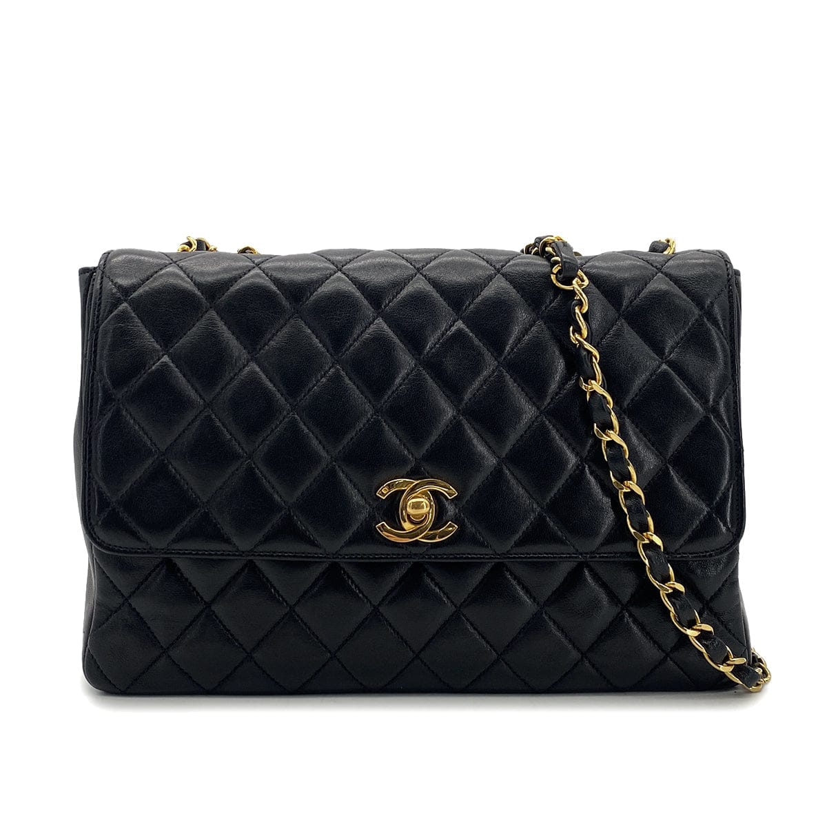 Luxury Promise Japan CHANEL VINTAGE MATELASSE CHAIN SHOULDER BAG BLACK LAMB SKIN 90301699