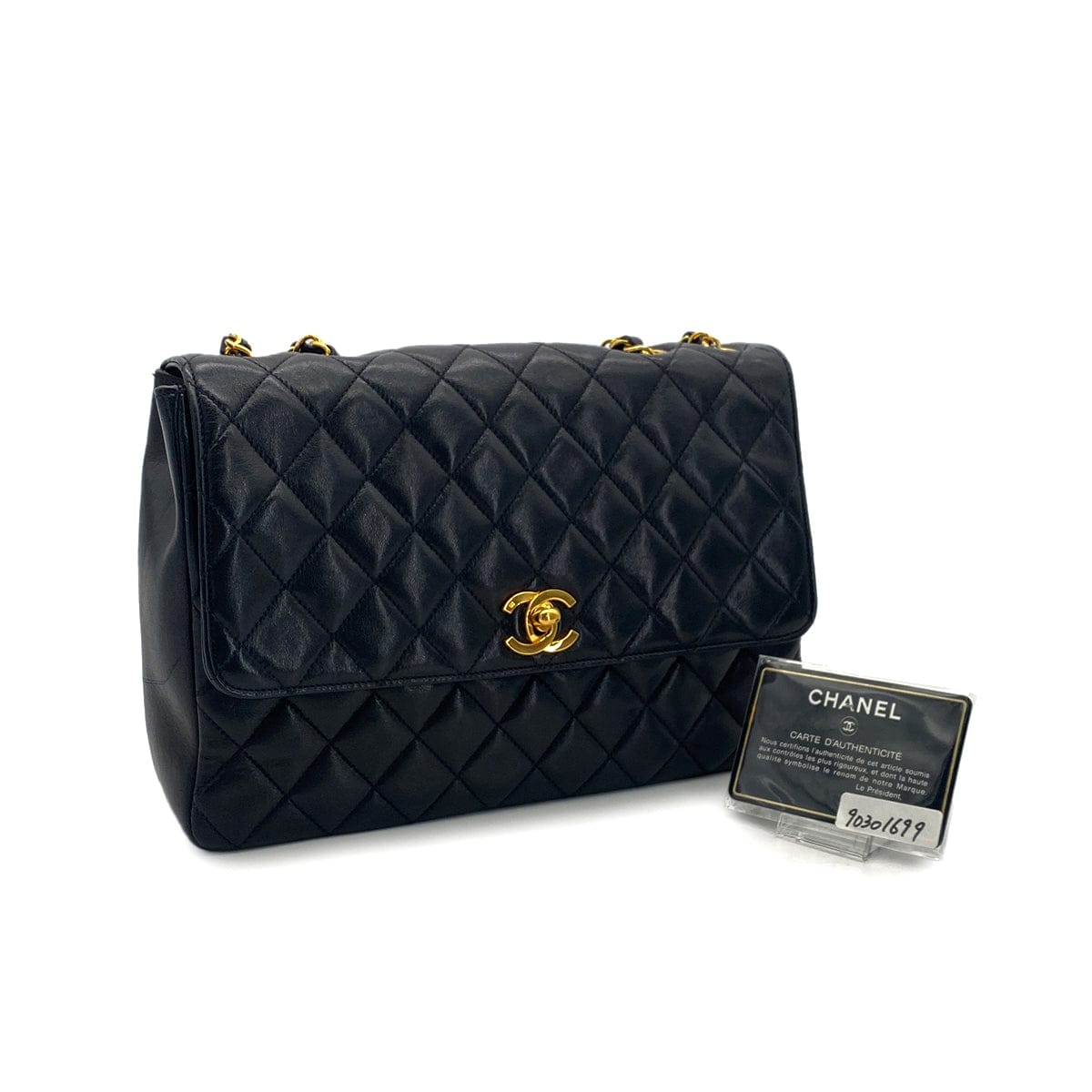 Luxury Promise Japan CHANEL VINTAGE MATELASSE CHAIN SHOULDER BAG BLACK LAMB SKIN 90301699