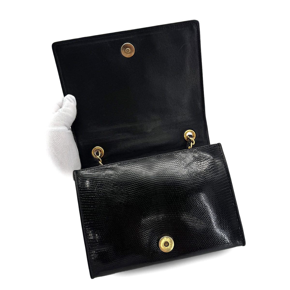 Luxury Promise Japan CHANEL VINTAGE MATELASSE CHAIN SHOULDER BAG BLACK LIZARD 90291459