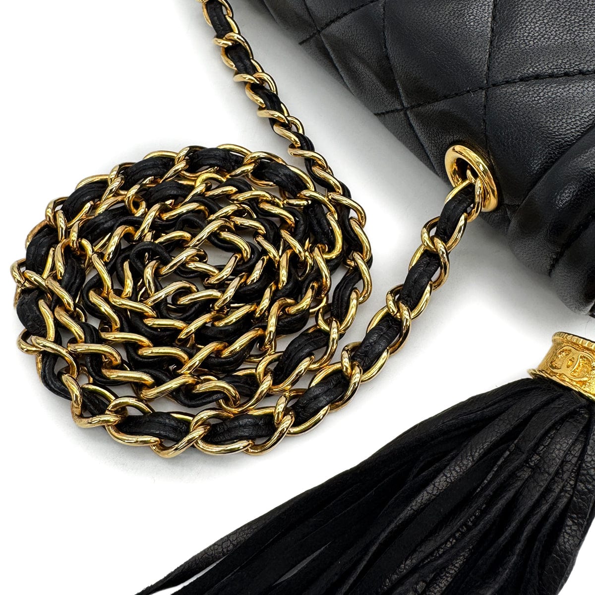 Luxury Promise Japan CHANEL VINTAGE MATELASSE CHAIN SHOULDER BAG FRINGE BLACK LAMB SKIN 90307819