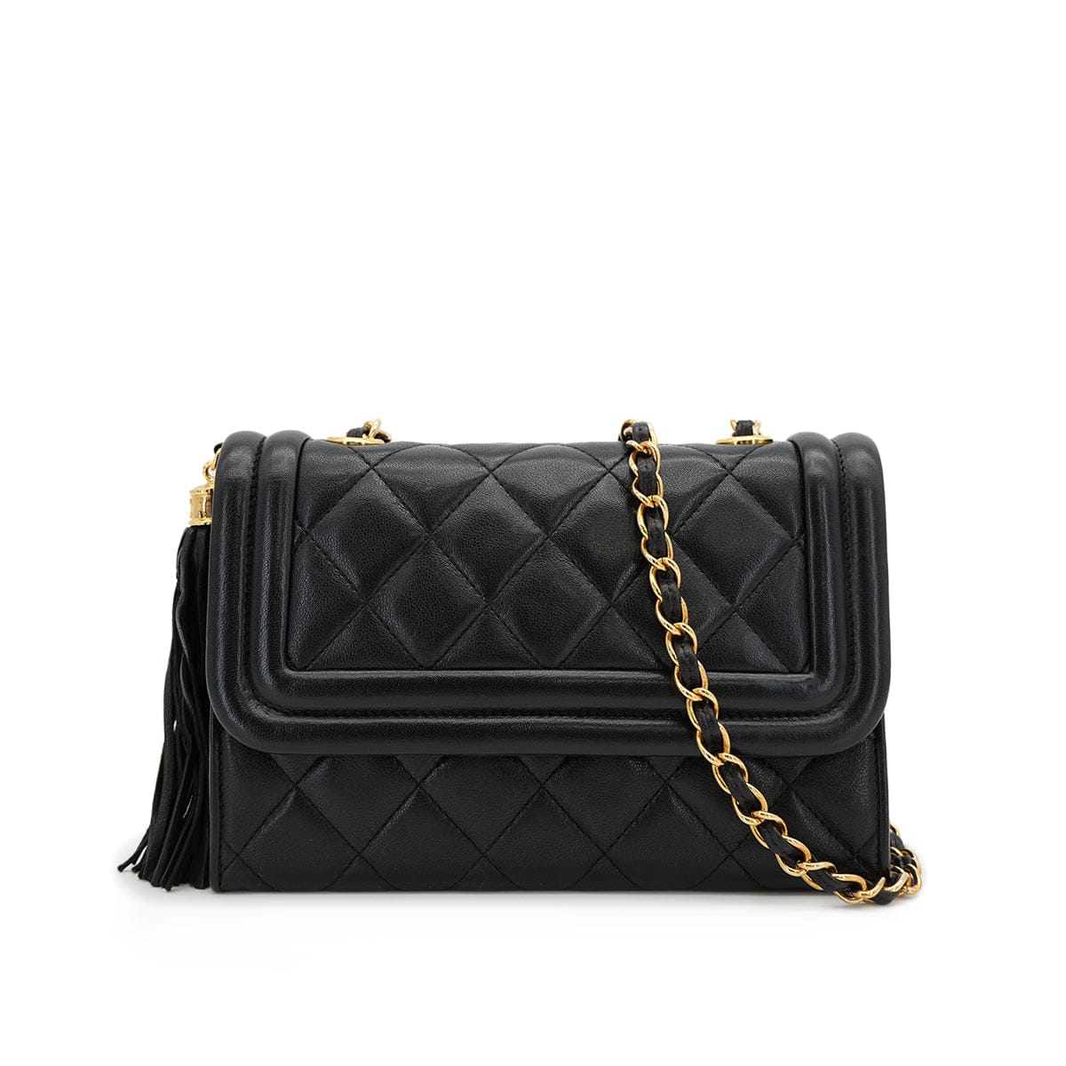 Luxury Promise Japan CHANEL VINTAGE MATELASSE CHAIN SHOULDER BAG FRINGE BLACK LAMB SKIN 90307819