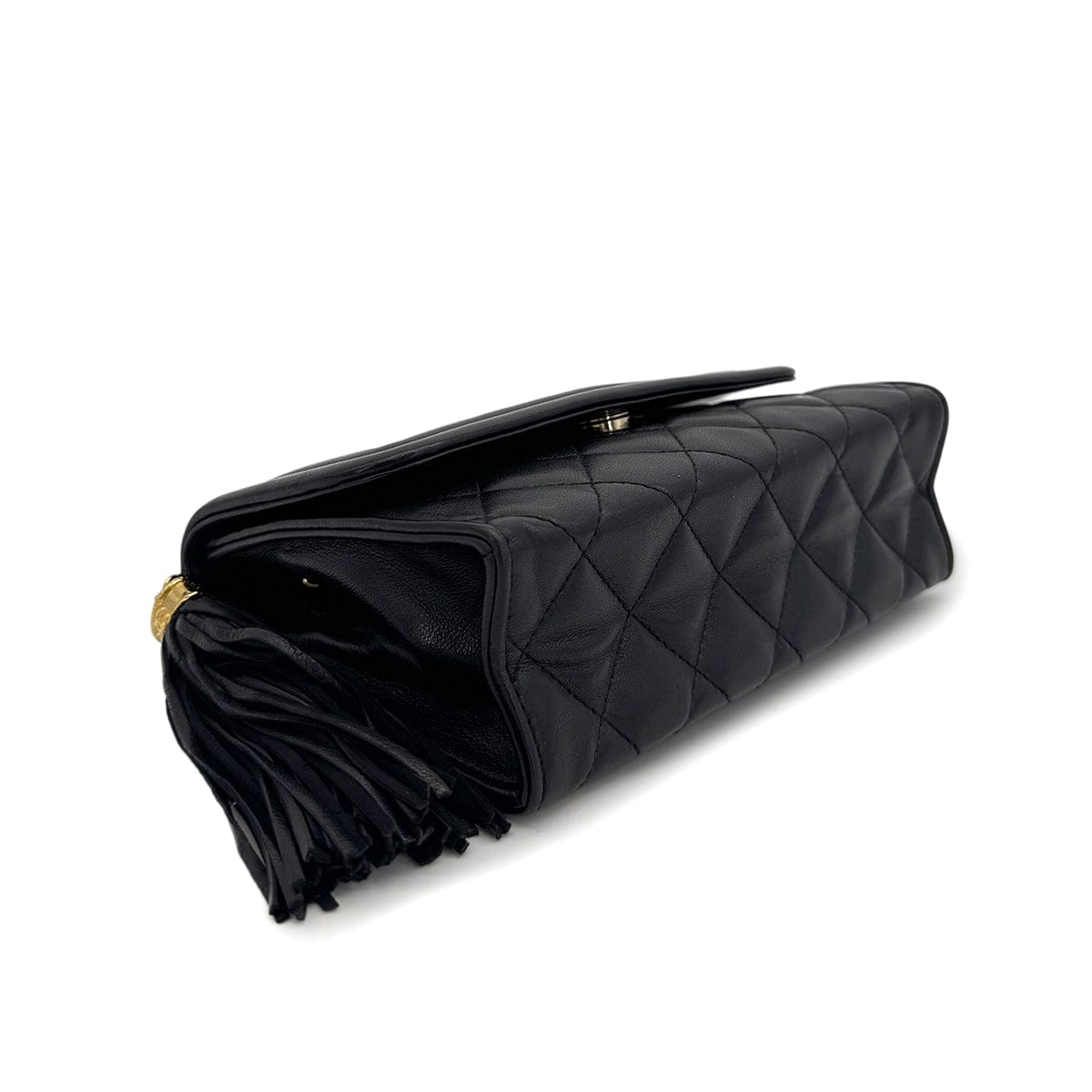 Luxury Promise Japan CHANEL VINTAGE MATELASSE CHAIN SHOULDER BAG FRINGE BLACK LAMB SKIN 90307819
