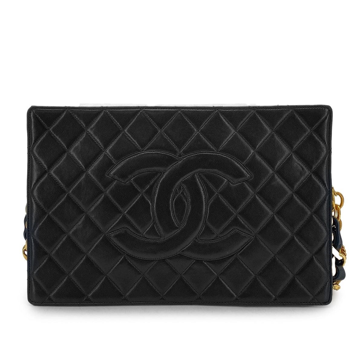 Luxury Promise Japan CHANEL VINTAGE MATELASSE CHAIN SHOULDER BAG WHITE BLACK LAMB SKIN 90301637