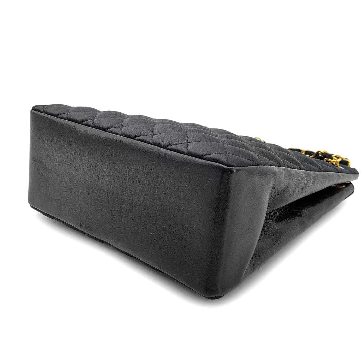 Luxury Promise Japan CHANEL VINTAGE MATELASSE CHAIN TOTE BAG BLACK SATIN LAMB SKIN 90268876