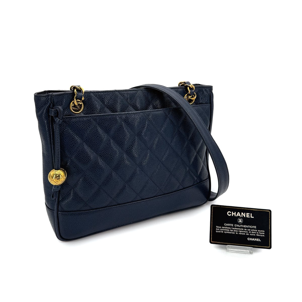 Luxury Promise Japan CHANEL VINTAGE MATELASSE CHAIN TOTE BAG NAVY CAVIAR SKIN GOLD HARDWARE 90311051