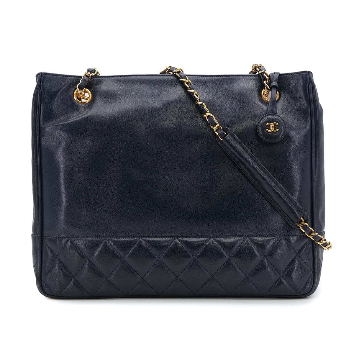 Luxury Promise Japan CHANEL VINTAGE MATELASSE CHAIN TOTE BAG NAVY LAMB SKIN 90310336