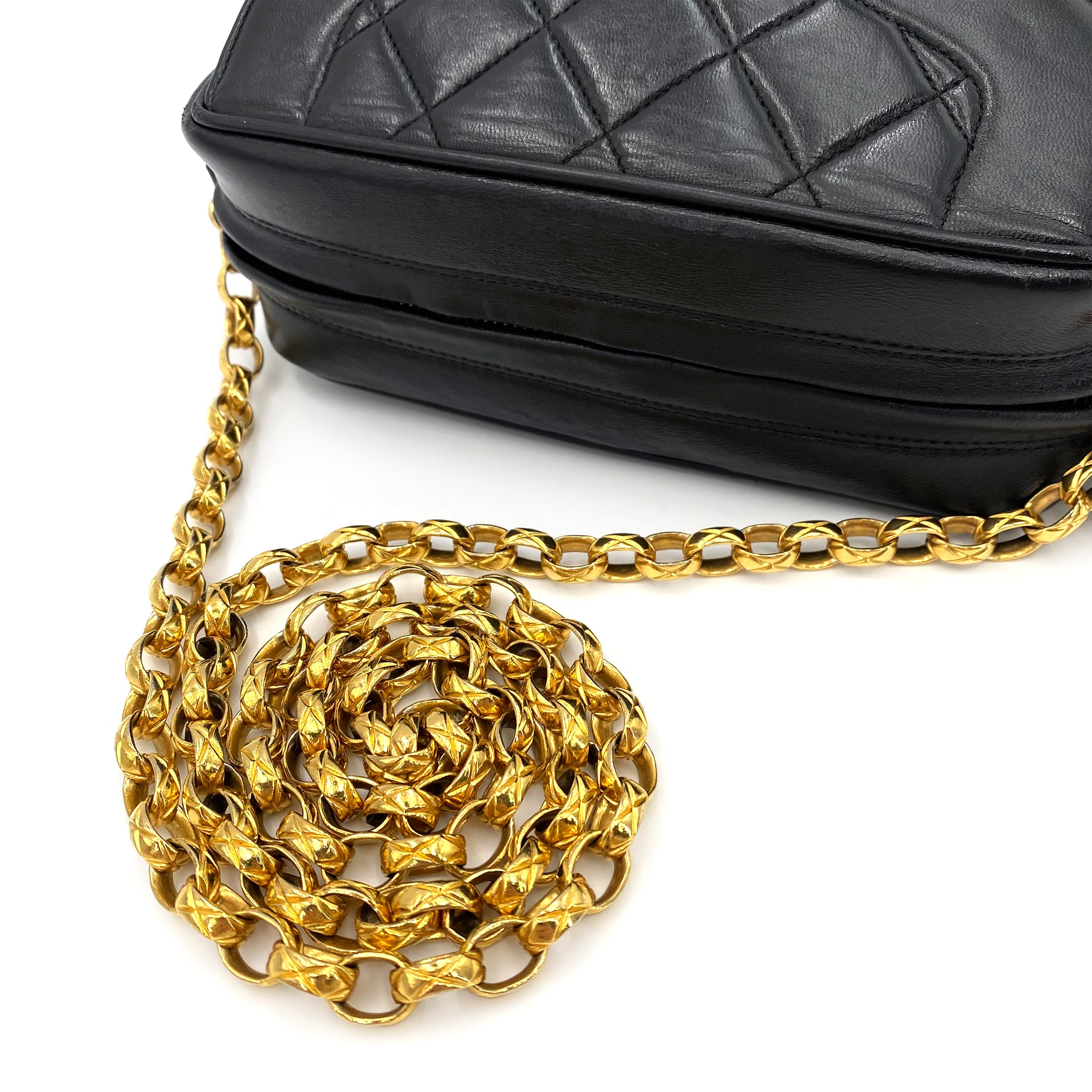 Luxury Promise Japan CHANEL VINTAGE MATELASSE FRINGE BIJOU CHAIN SHOULDER BAG BLACK LAMB SKIN 90239307