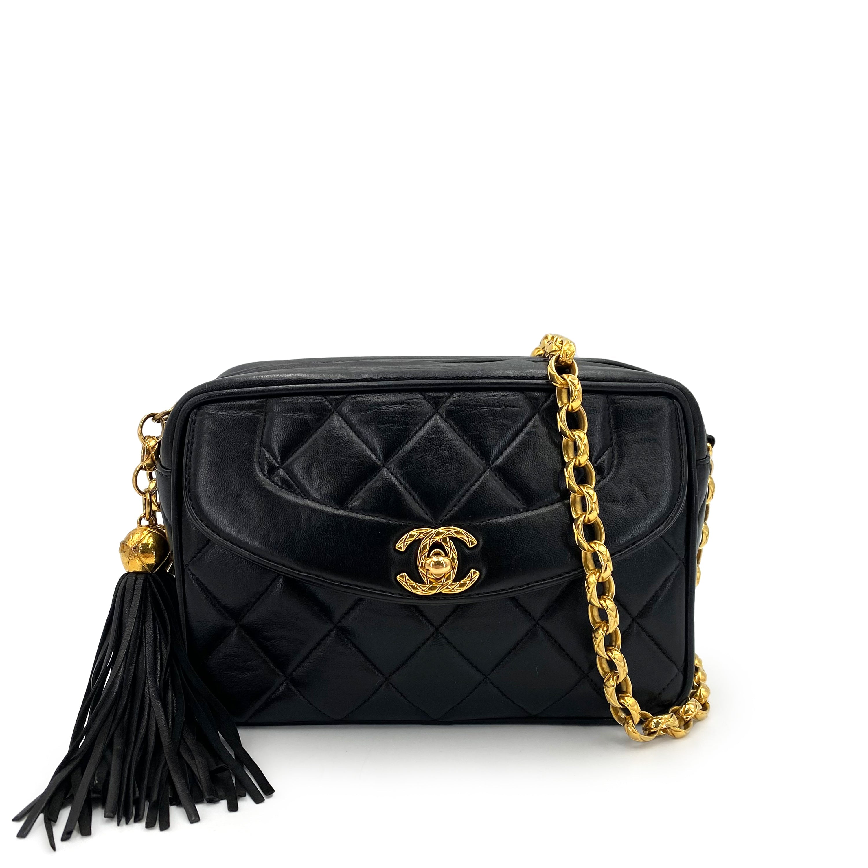 Luxury Promise Japan CHANEL VINTAGE MATELASSE FRINGE BIJOU CHAIN SHOULDER BAG BLACK LAMB SKIN 90239307