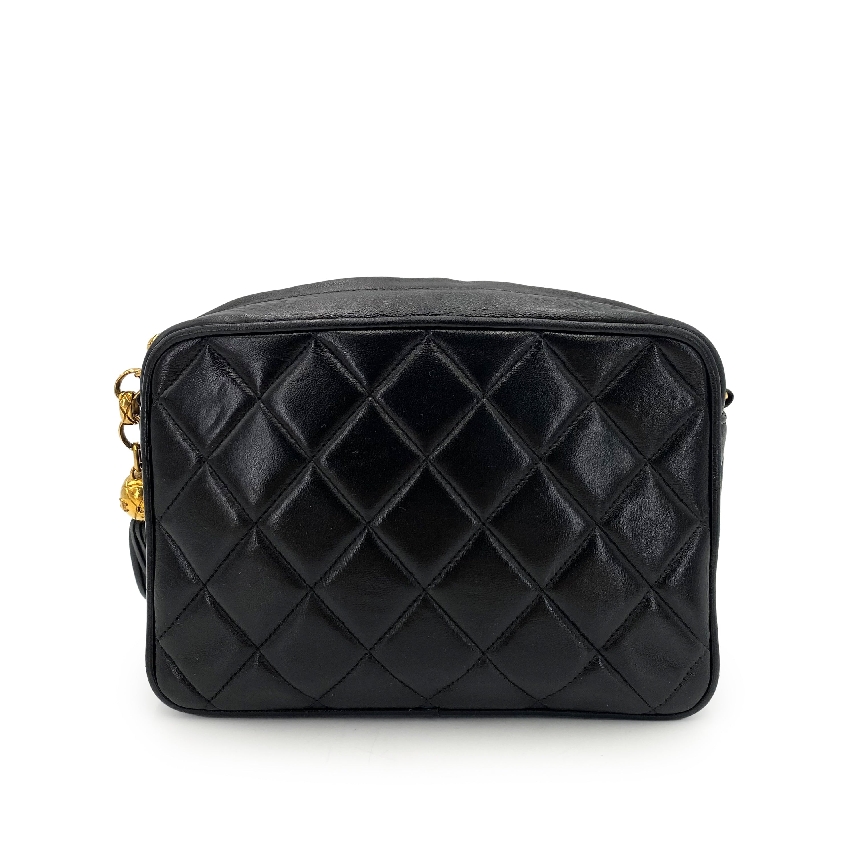 Luxury Promise Japan CHANEL VINTAGE MATELASSE FRINGE BIJOU CHAIN SHOULDER BAG BLACK LAMB SKIN 90239307