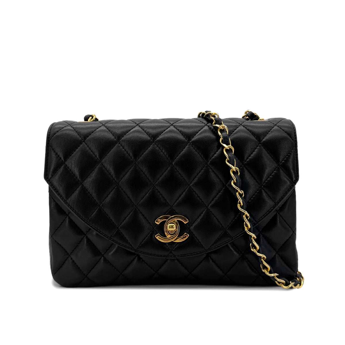Luxury Promise Japan CHANEL VINTAGE MATELASSE HALF MOON CHAIN SHOULDER BAG BLACK LAMB SKIN 90287223