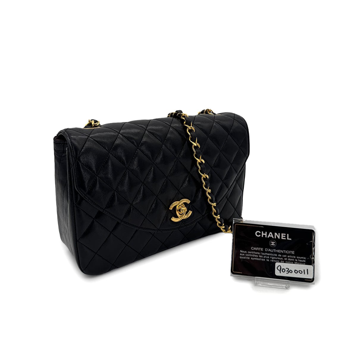 Luxury Promise Japan CHANEL VINTAGE MATELASSE HALF MOON CHAIN SHOULDER BAG BLACK LAMB SKIN 90300011