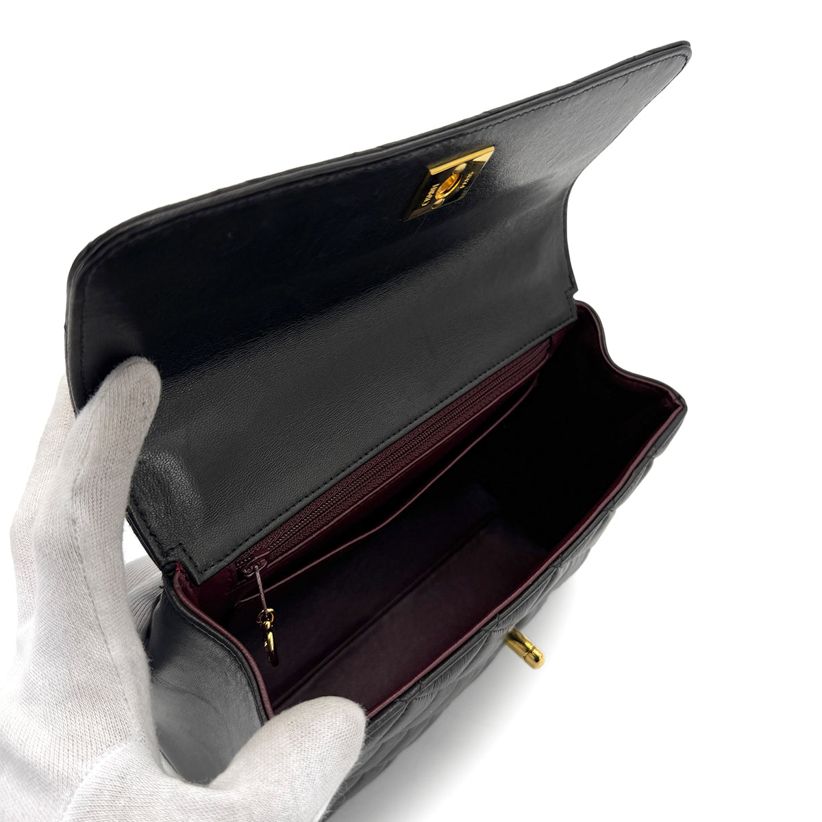 Luxury Promise Japan CHANEL VINTAGE MATELASSE HAND BAG BLACK LAMB SKIN 90279717