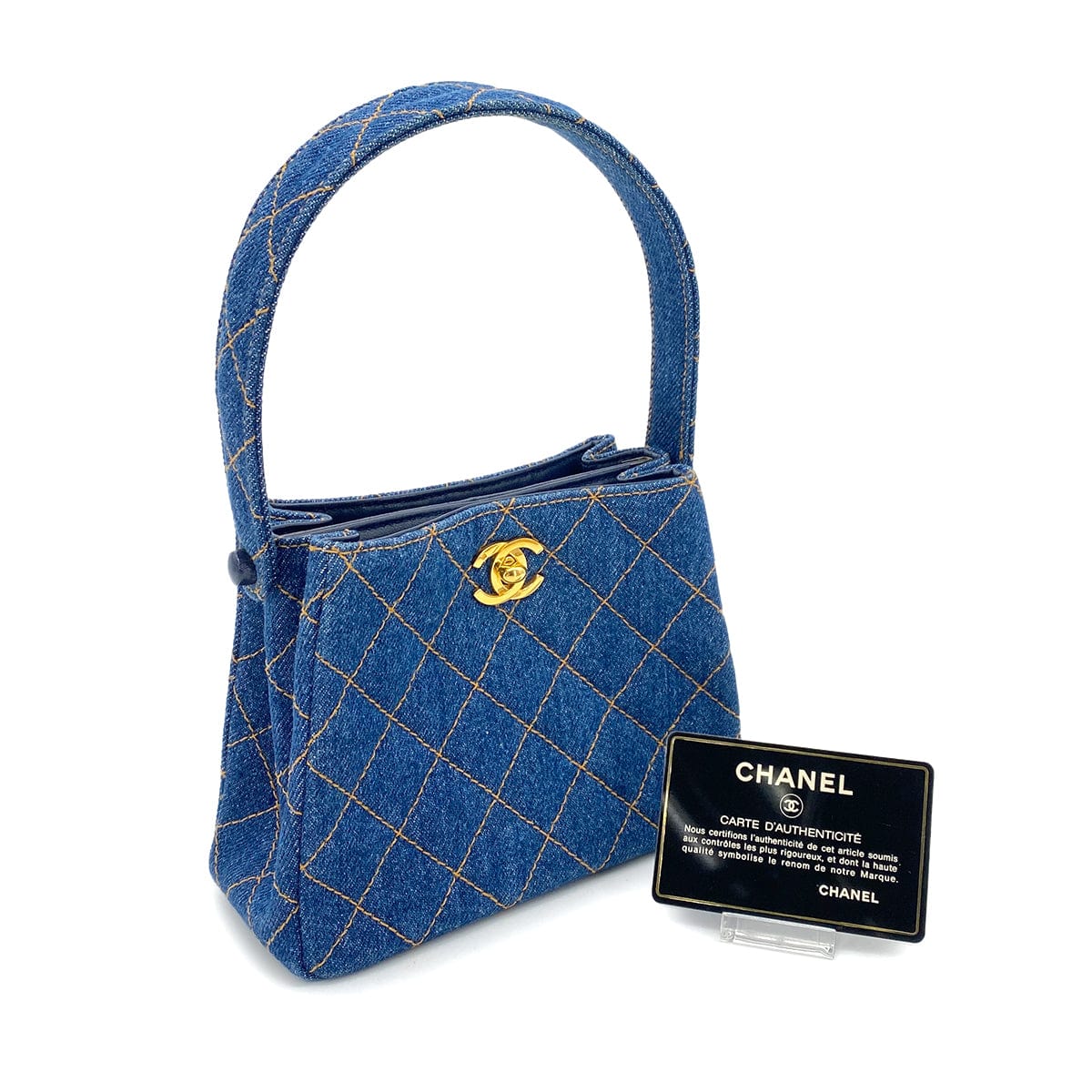 Luxury Promise Japan CHANEL VINTAGE MATELASSE HAND BAG BLUE DENIM 90263113