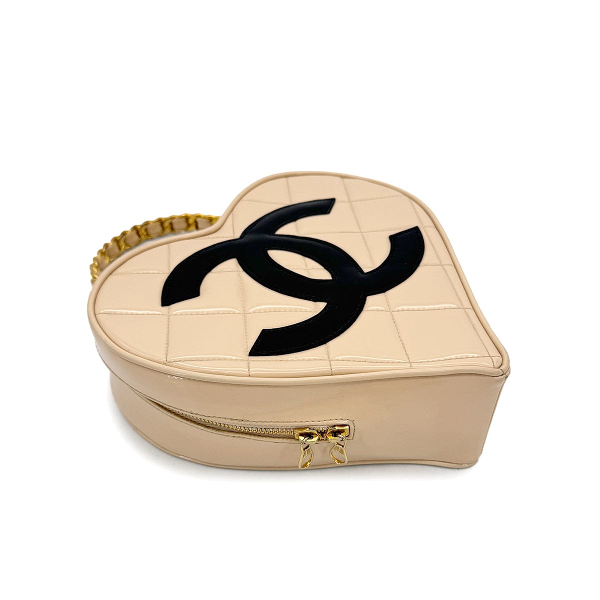 Luxury Promise Japan CHANEL VINTAGE MATELASSE HEART VANITY HAND BAG BEIGE BLACK ENAMEL 90297257