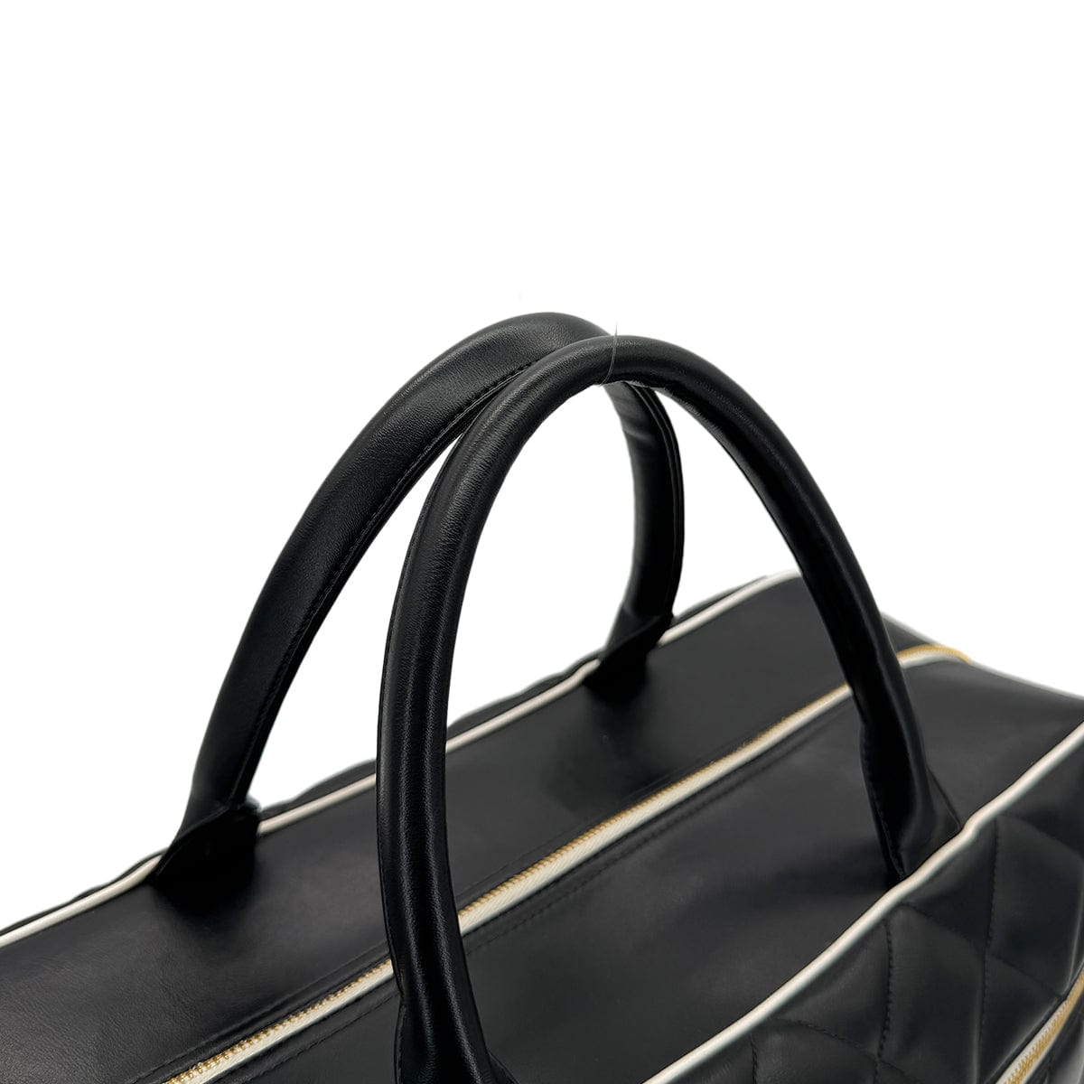 Luxury Promise Japan CHANEL VINTAGE MATELASSE LOGO BOSTON HAND BAG BLACK WHITE LAMB SKIN 90269599