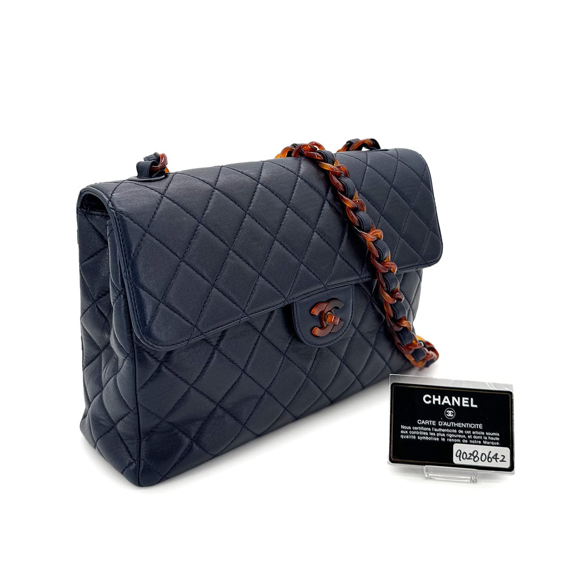 Luxury Promise Japan CHANEL VINTAGE MATELASSE TORTOISESHELL CHAIN SHOULDER BAG NAVY LAMB SKIN 90280642