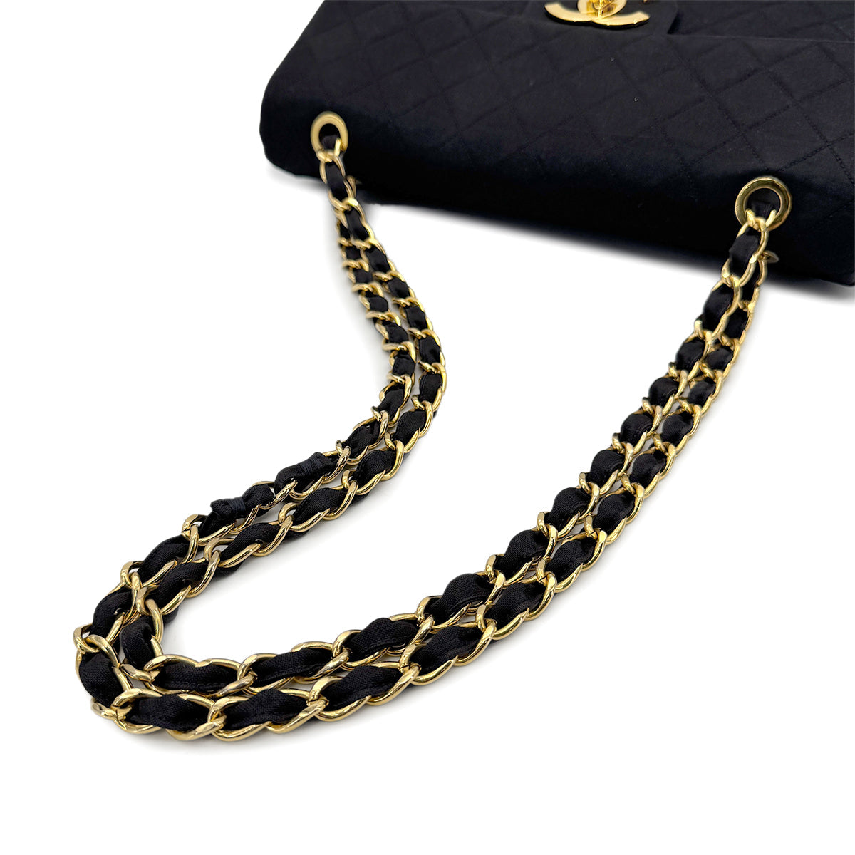 Luxury Promise Japan CHANEL VINTAGE MAXI MATELASSE 34 CHAIN SHOULDER BAG BLACK COTTON 90275022