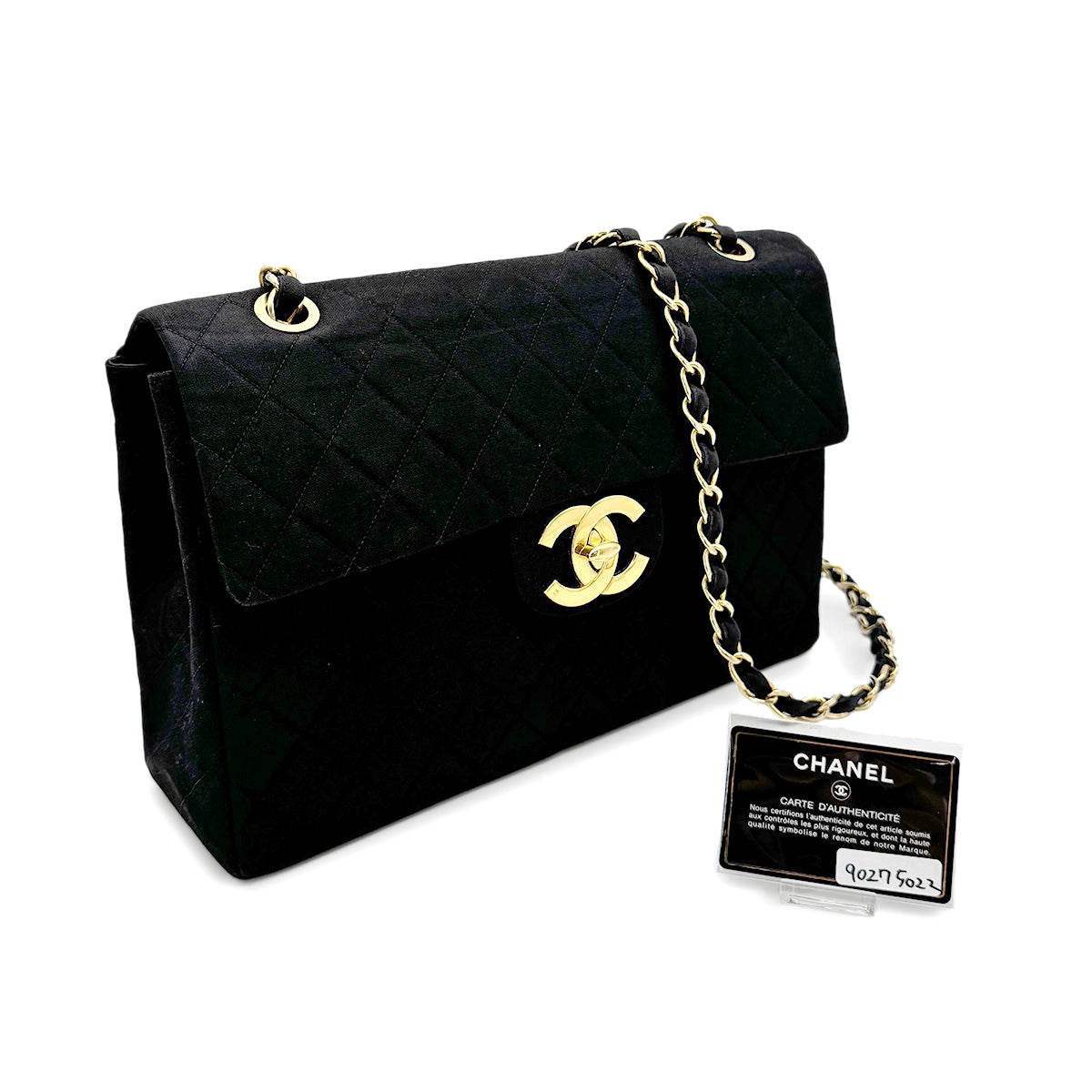 Luxury Promise Japan CHANEL VINTAGE MAXI MATELASSE 34 CHAIN SHOULDER BAG BLACK COTTON 90275022