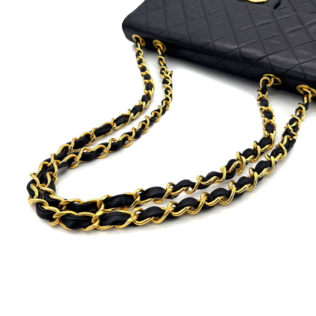 Luxury Promise Japan CHANEL VINTAGE MAXI MATELASSE 34 CHAIN SHOULDER BAG BLACK LAMB SKIN 90298330