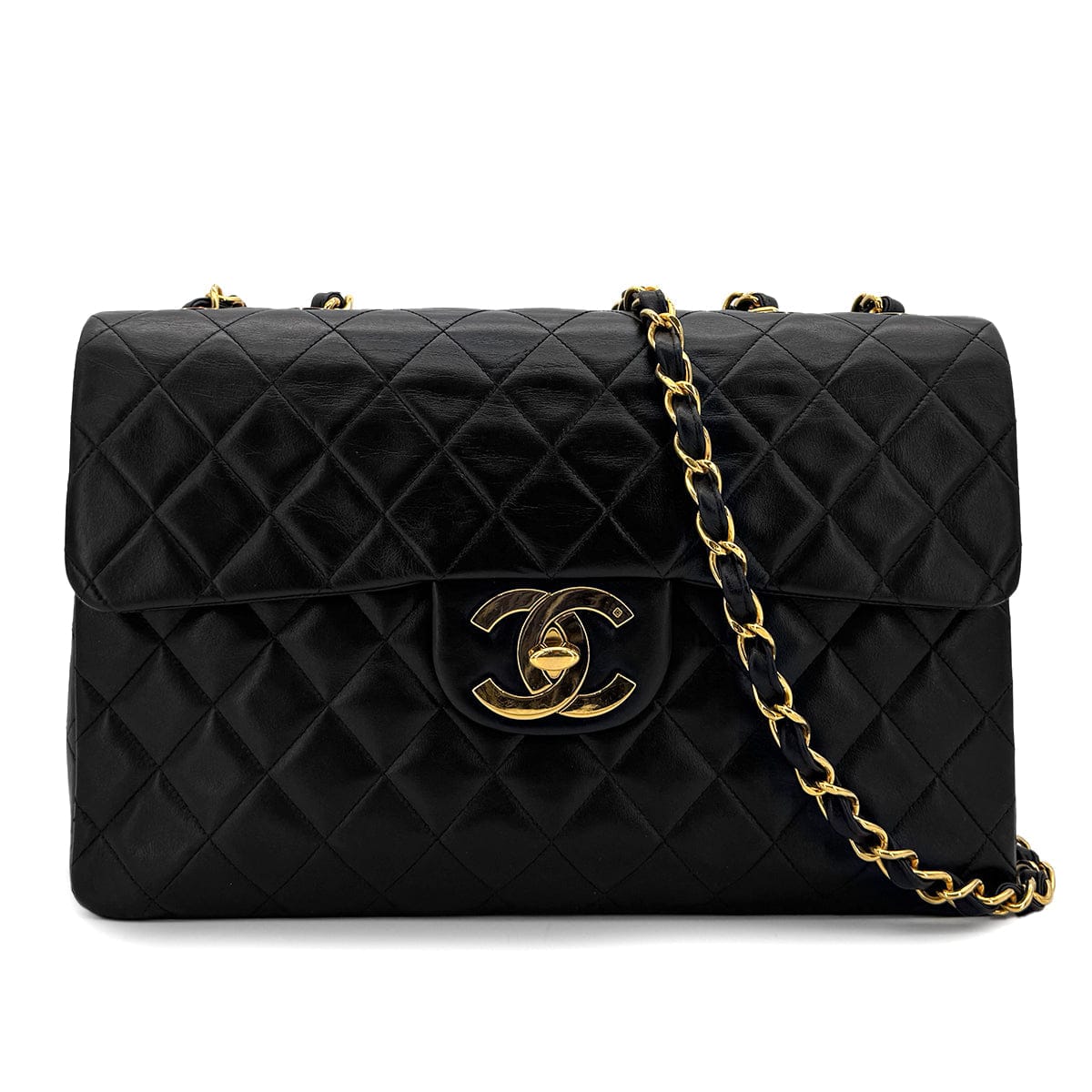 Luxury Promise Japan CHANEL VINTAGE MAXI MATELASSE 34 CHAIN SHOULDER BAG BLACK LAMB SKIN 90299307