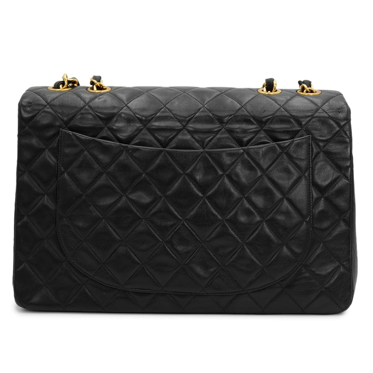 Luxury Promise Japan CHANEL VINTAGE MAXI MATELASSE 34 CHAIN SHOULDER BAG BLACK LAMB SKIN 90301112